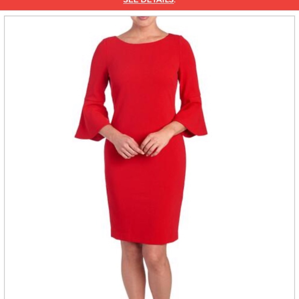 Vince Camuto sheath red dress with tulip sleeves